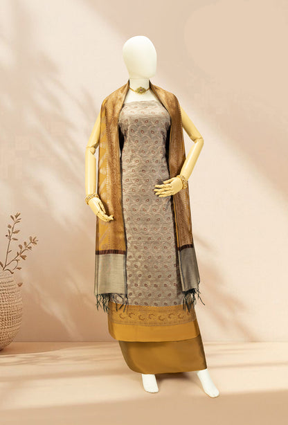 Khaki & Mustard Banarasi Silk Suit Piece