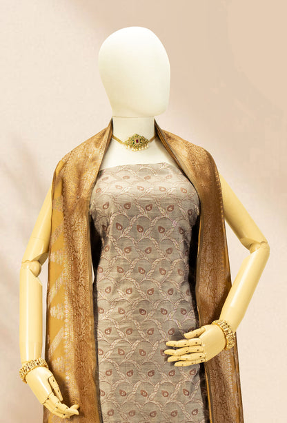 Khaki & Mustard Banarasi Silk Suit Piece