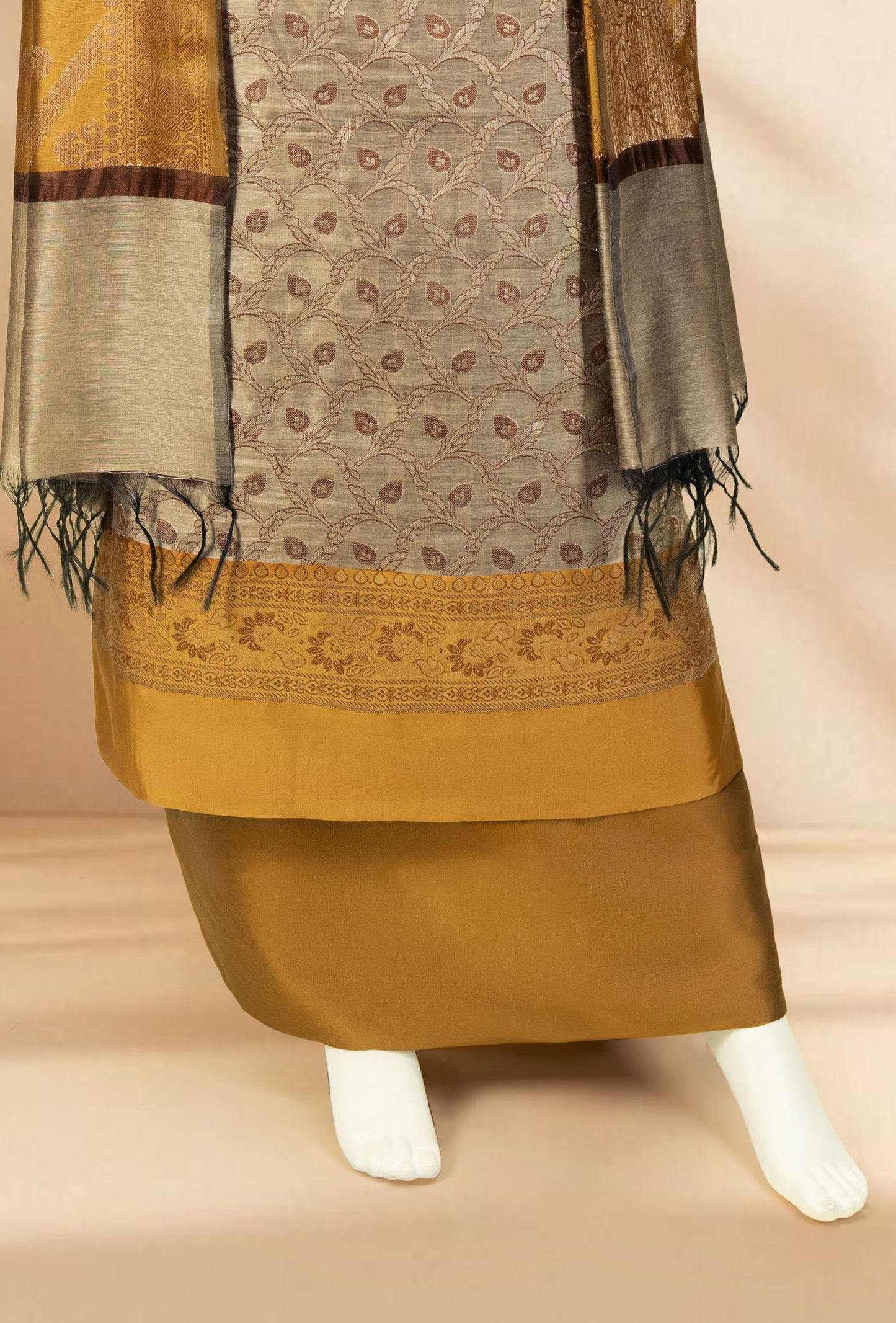Khaki & Mustard Banarasi Silk Suit Piece