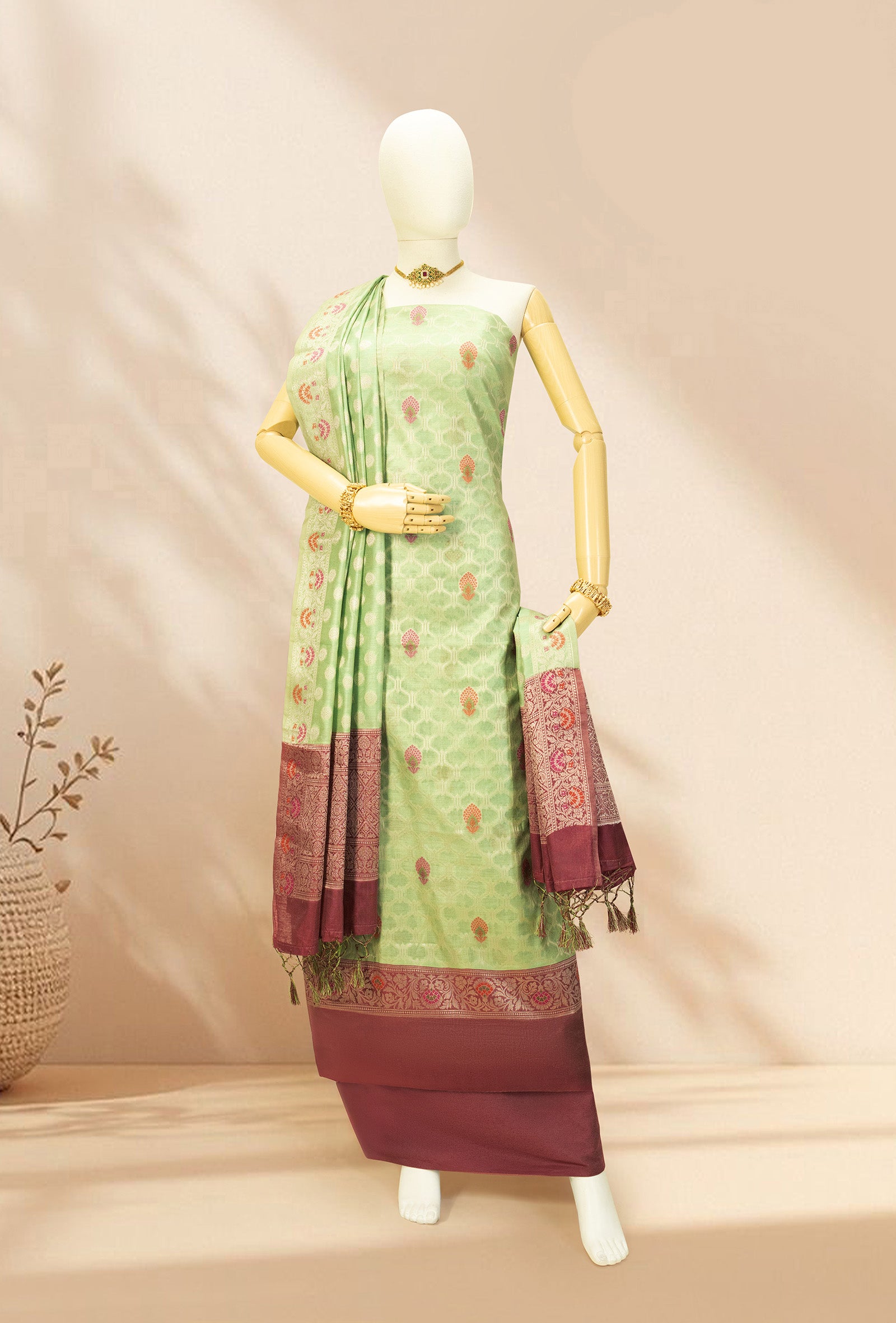 Emerald Bloom Banarasi Chanderi Suit Set