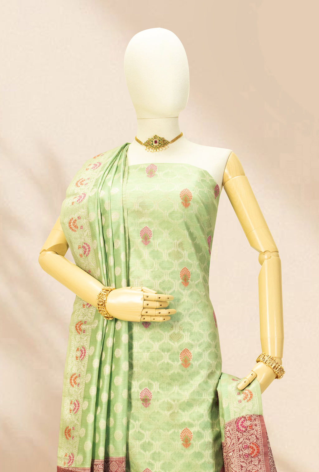 Emerald Bloom Banarasi Chanderi Suit Set