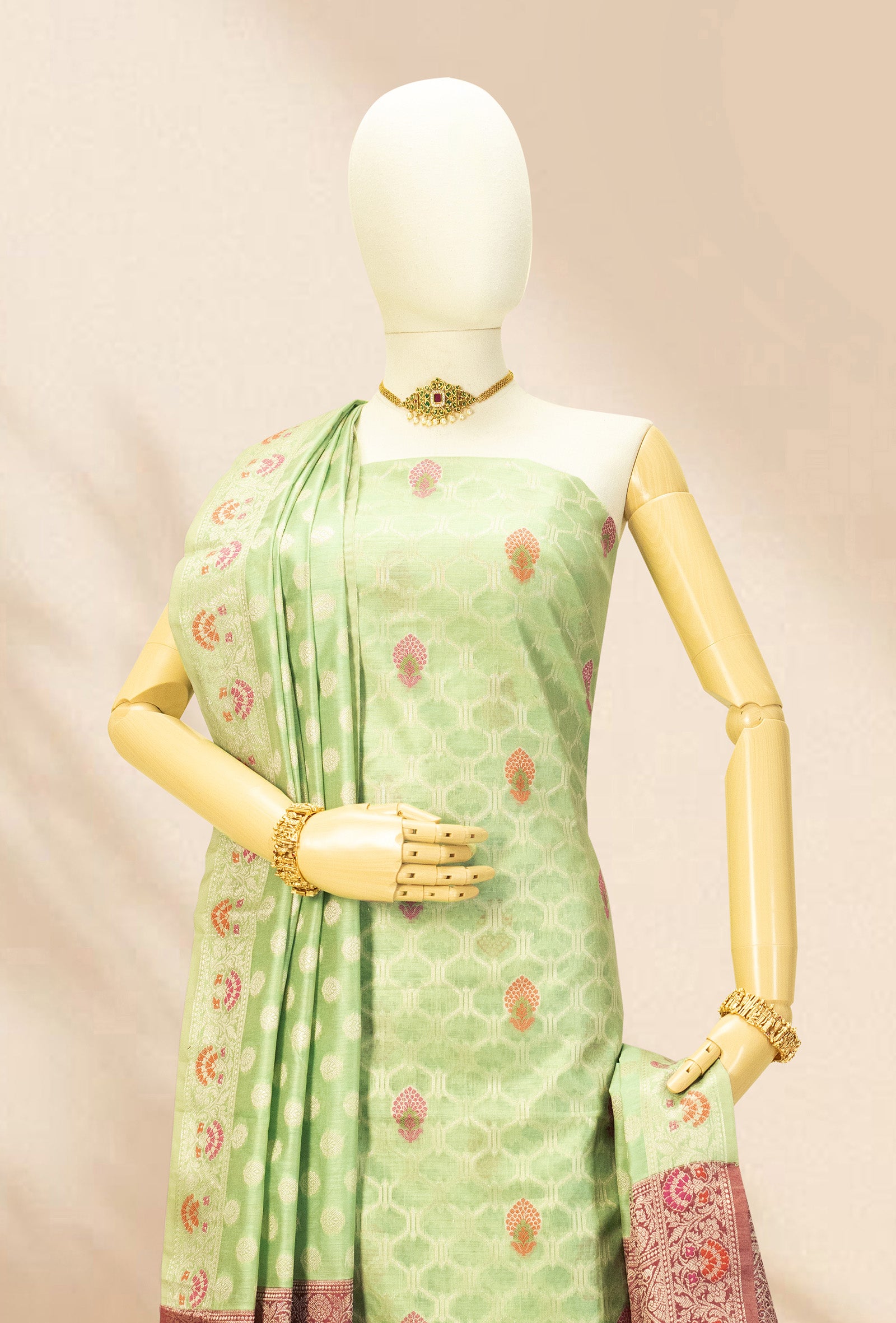 Emerald Bloom Banarasi Chanderi Suit Set
