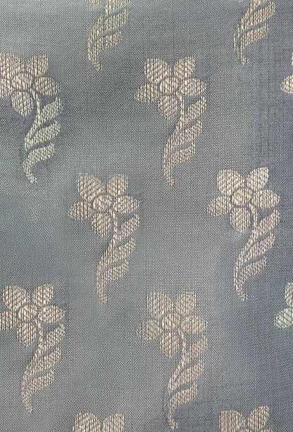 Grey & Green Banarasi Silk 3-Piece Suit – Kurta, Pure Silk Pant & Dupatta