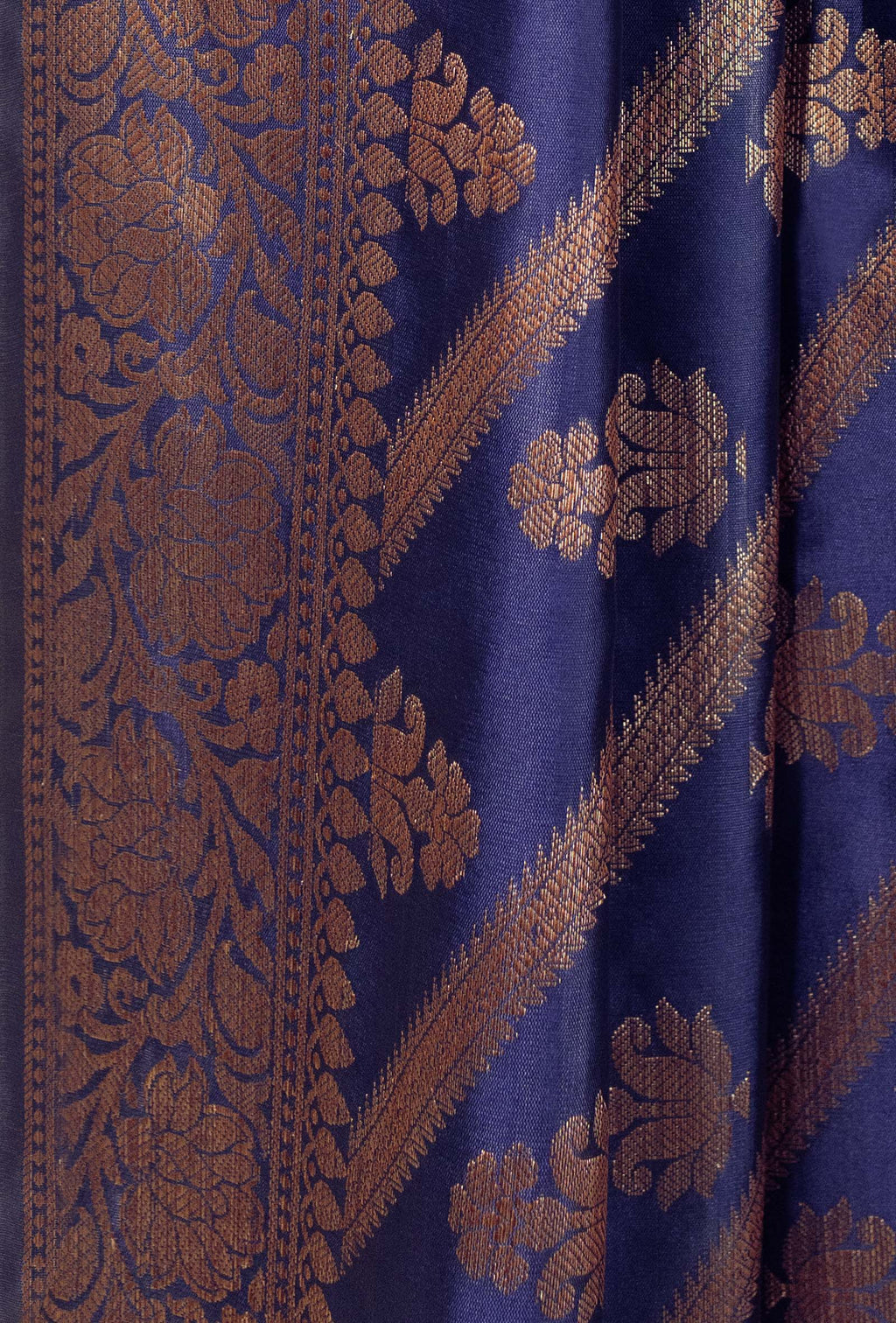 Navy Blue & Khaki Banarasi Silk Suit Set – Kurta, Pure Silk Pant & Dupatta