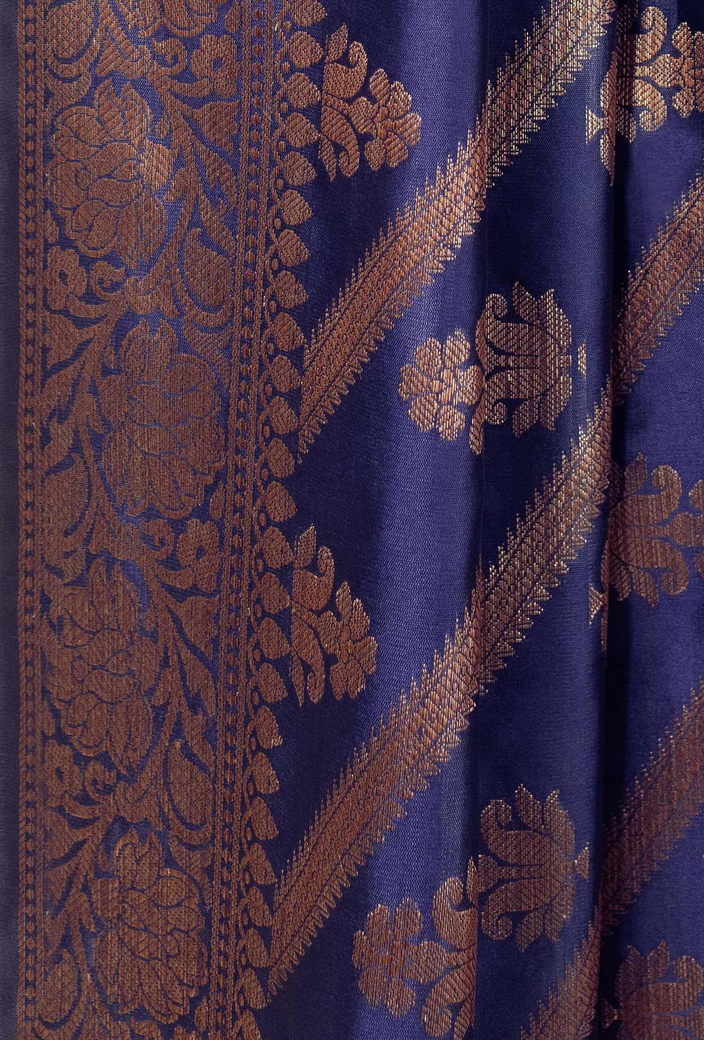 Navy Blue & Khaki Banarasi Silk Suit Set – Kurta, Pure Silk Pant & Dupatta