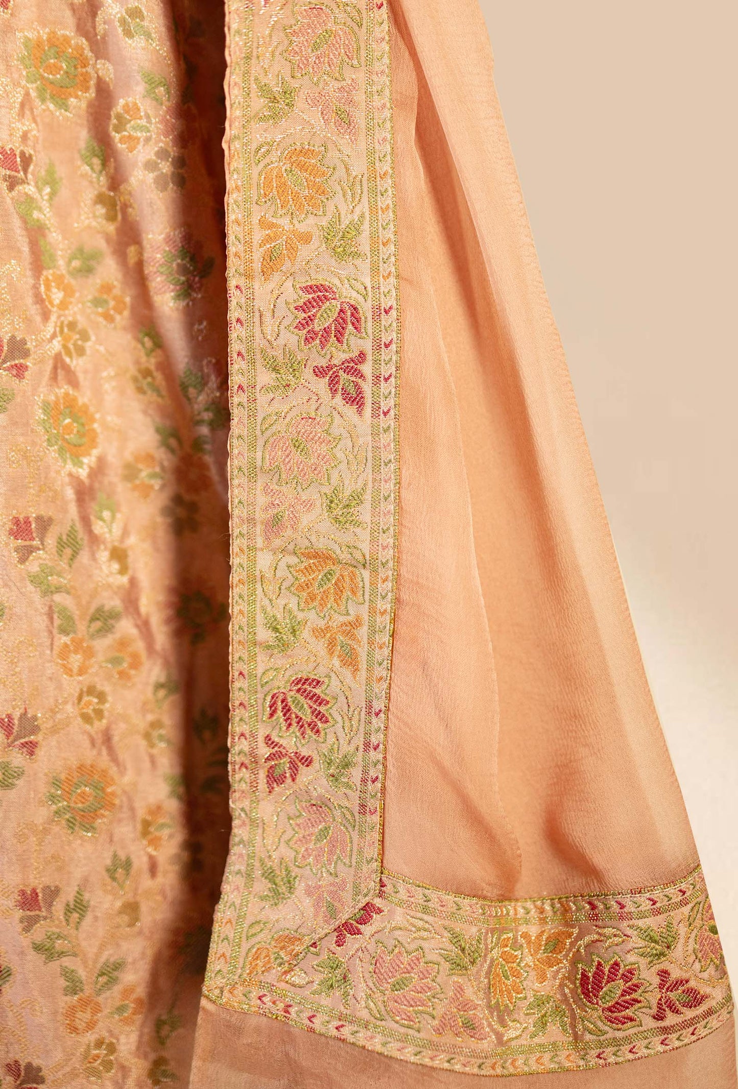 Dusty Brown Chanderi Cotton 3-Piece Suit – Kurta, Pant & Dupatta