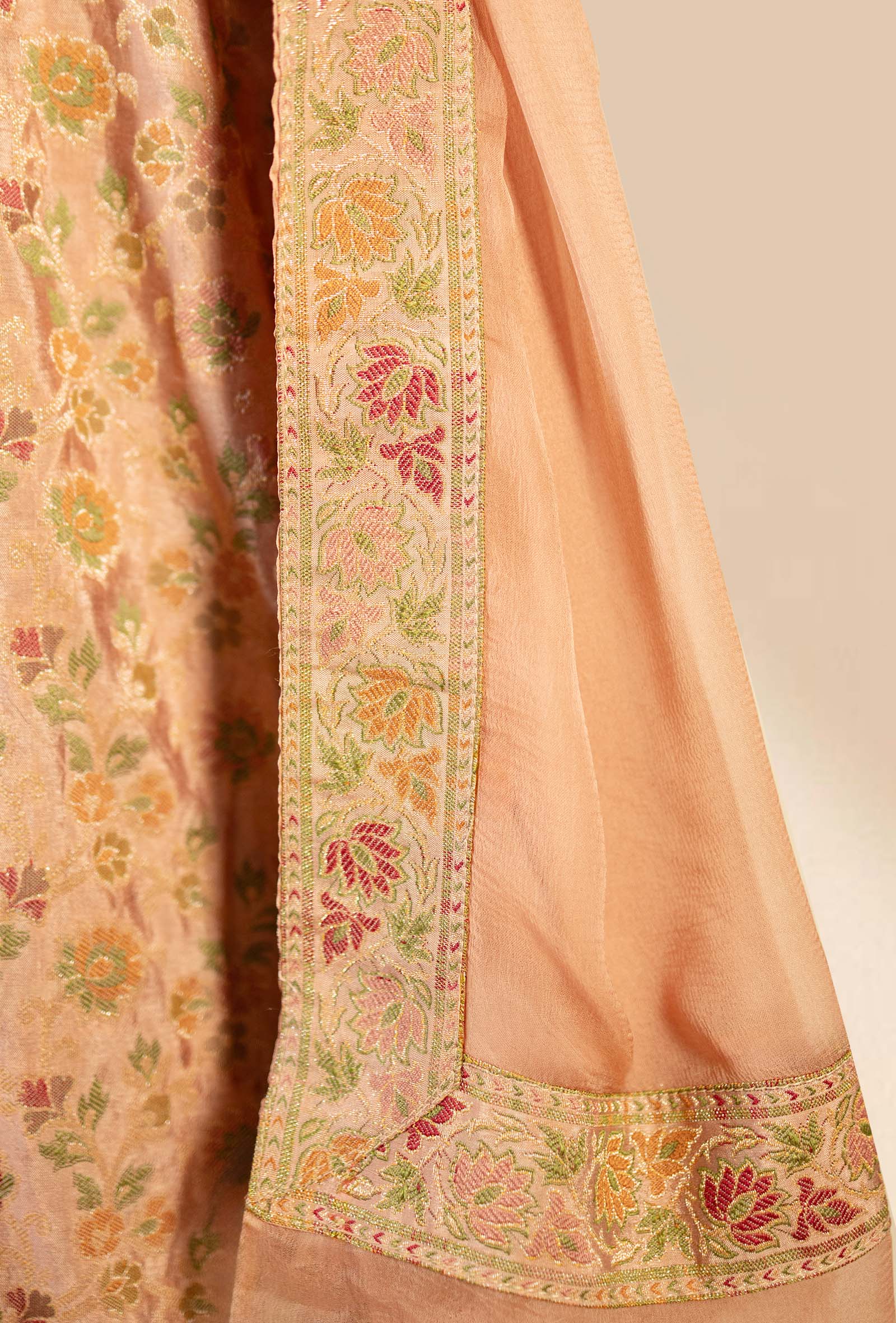 Dusty Brown Chanderi Cotton 3-Piece Suit – Kurta, Pant & Dupatta