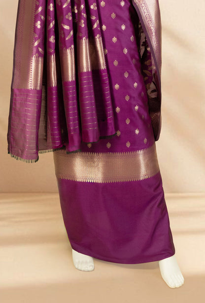 Purple Banarasi Silk 3-Piece Suit – Kurta, Pure Silk Pant & Dupatta