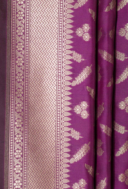 Purple Banarasi Silk 3-Piece Suit – Kurta, Pure Silk Pant & Dupatta