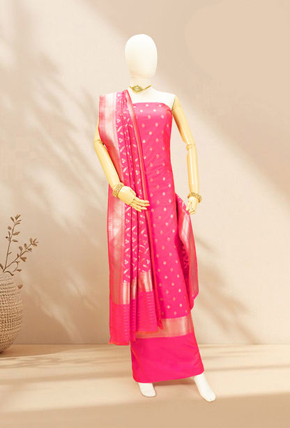 Two Tone Neon Pink Banarasi Silk 3-Piece Suit