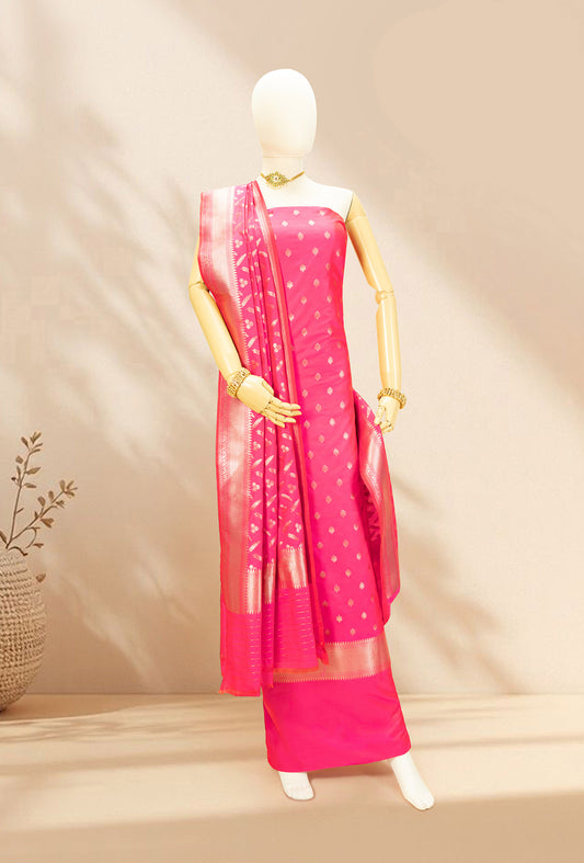 Two Tone Neon Pink Banarasi Silk 3-Piece Suit