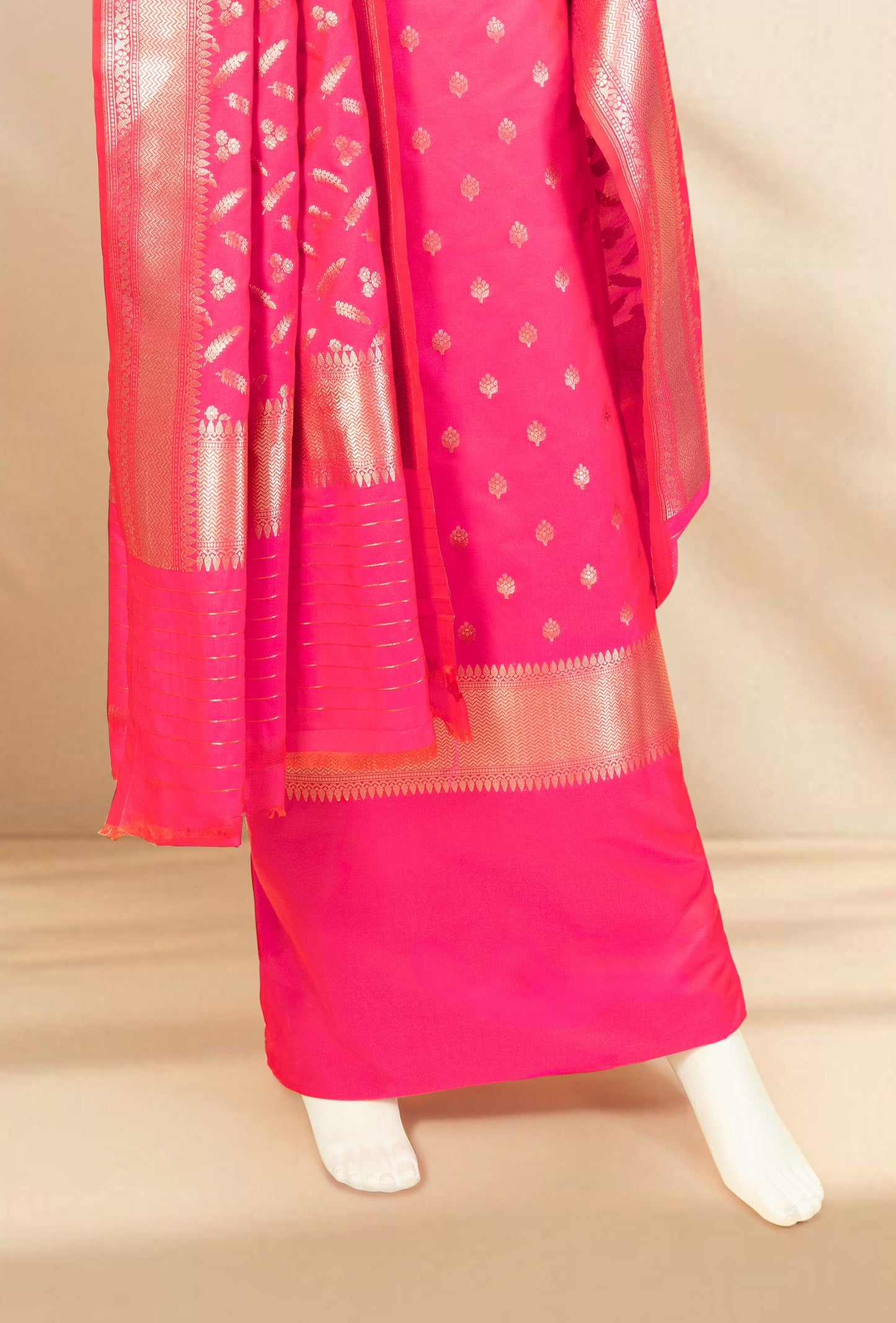 Two Tone Neon Pink Banarasi Silk 3-Piece Suit