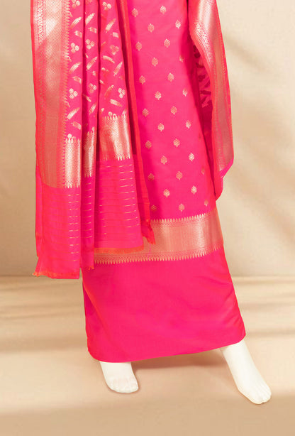 Two Tone Neon Pink Banarasi Silk 3-Piece Suit