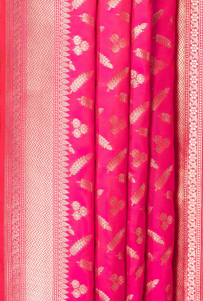 Two Tone Neon Pink Banarasi Silk 3-Piece Suit