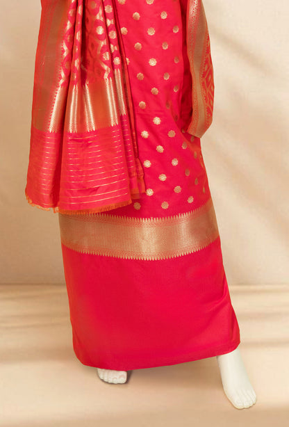 Banarasi Silk 3-Piece Suit with Two Tone Neon Pink
