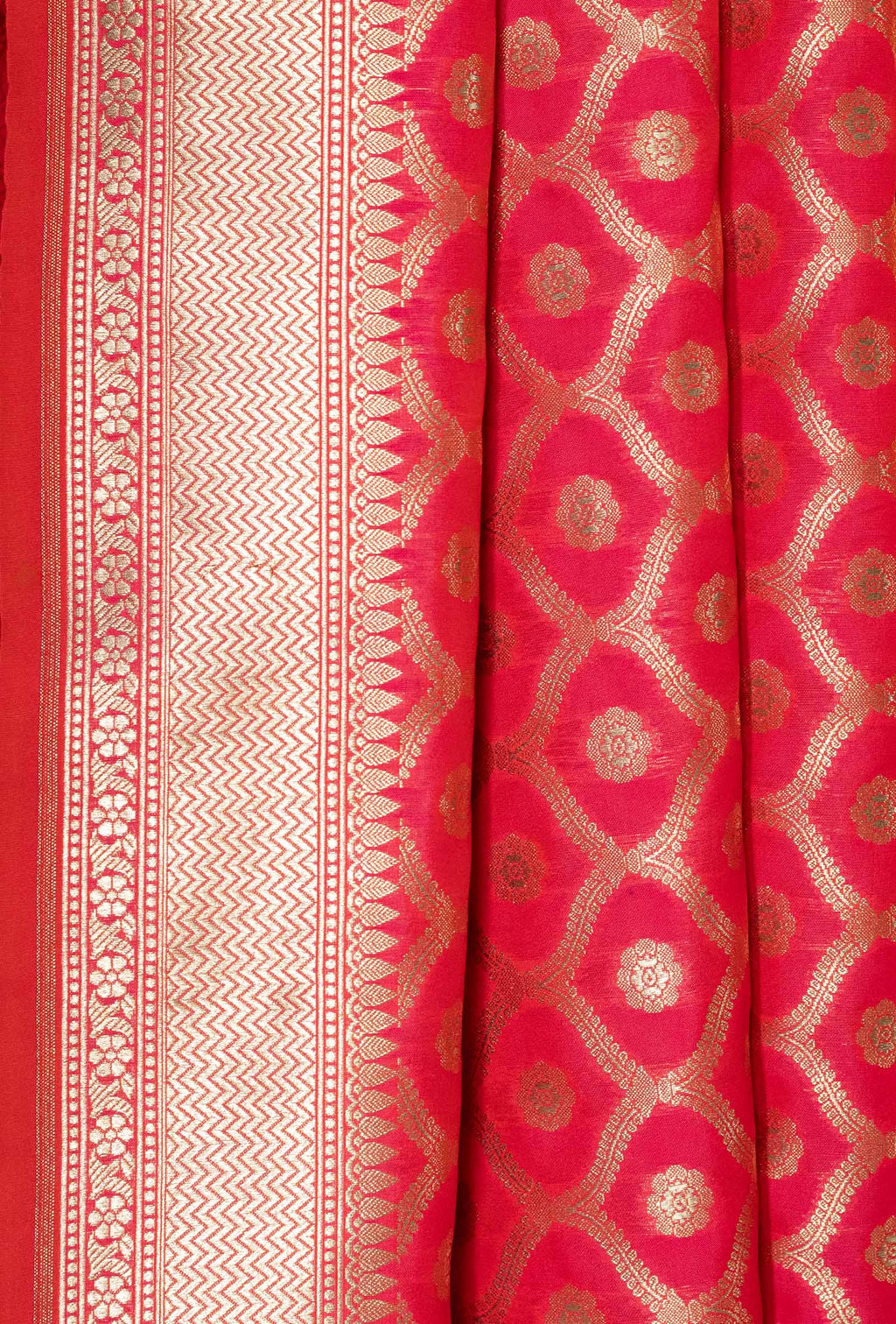 Banarasi Silk 3-Piece Suit with Two Tone Neon Pink