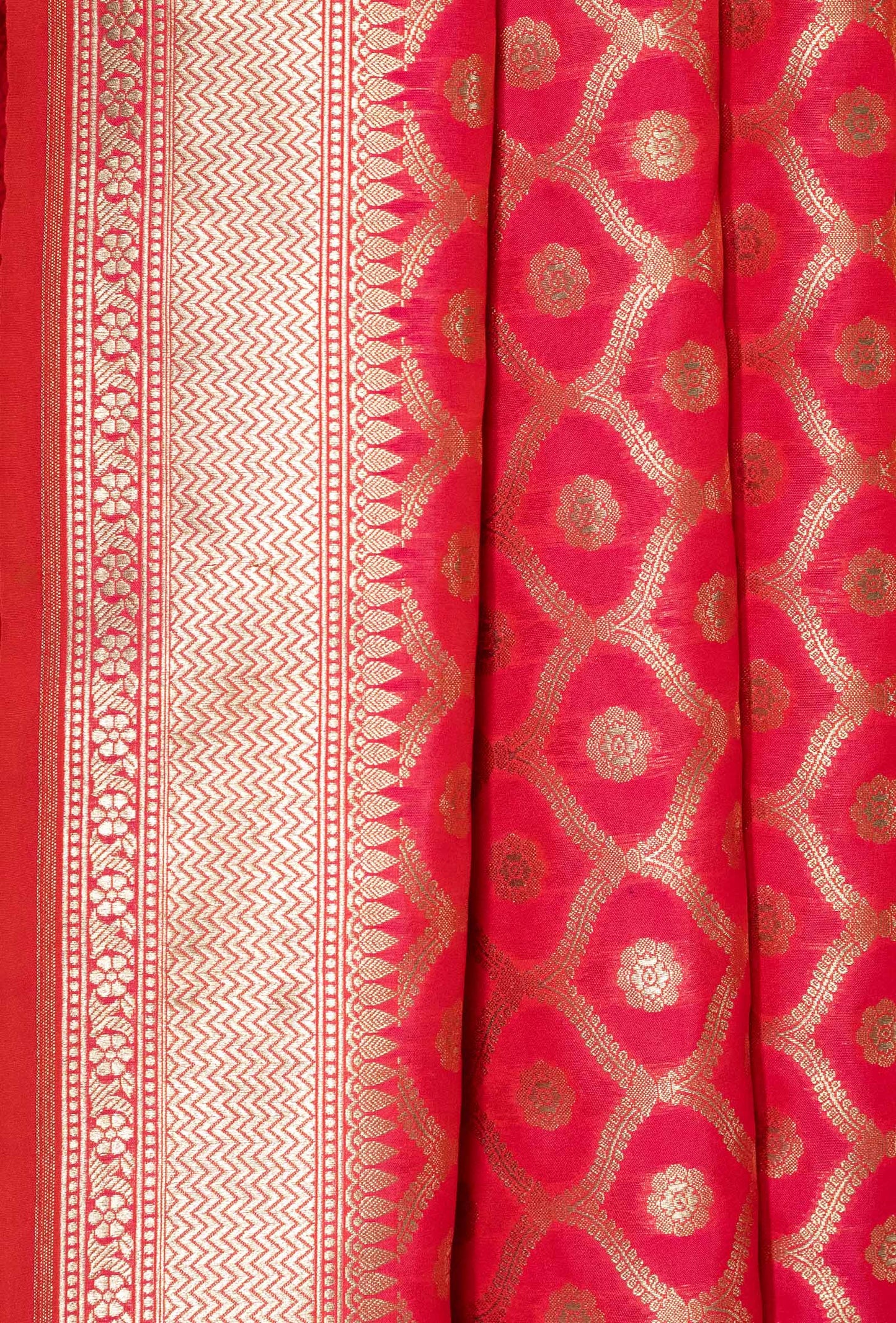 Banarasi Silk 3-Piece Suit with Two Tone Neon Pink