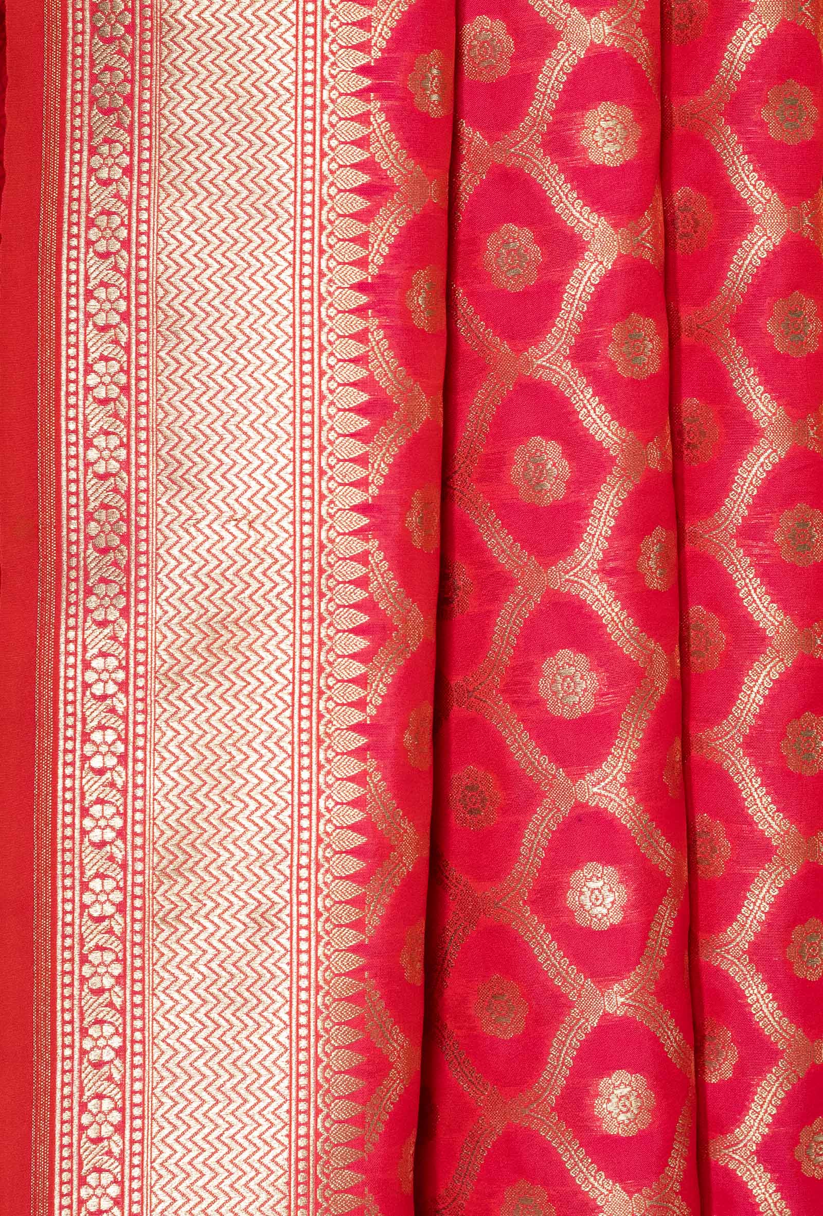 Banarasi Silk 3-Piece Suit with Two Tone Neon Pink