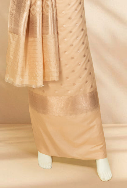 Beige Banarasi Silk Suit Set – Kurta, Pure Silk Pant & Dupatta