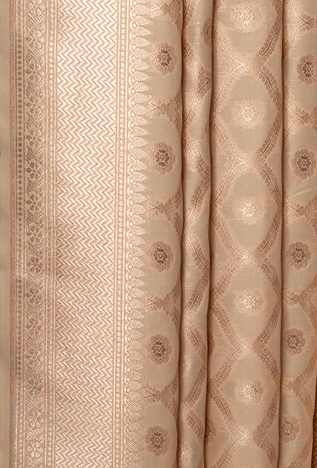 Beige Banarasi Silk Suit Set – Kurta, Pure Silk Pant & Dupatta