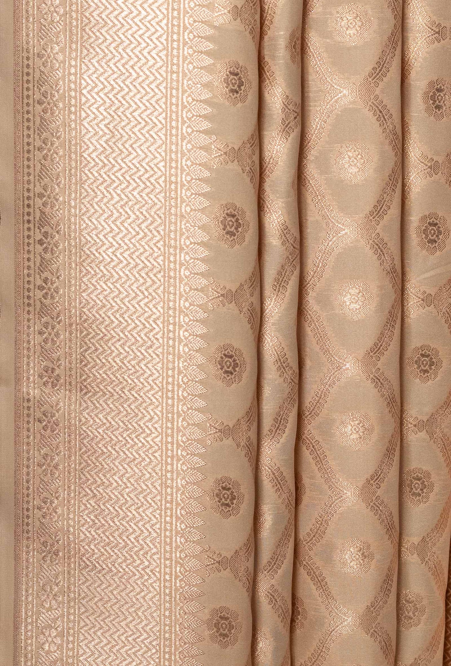 Beige Banarasi Silk Suit Set – Kurta, Pure Silk Pant & Dupatta