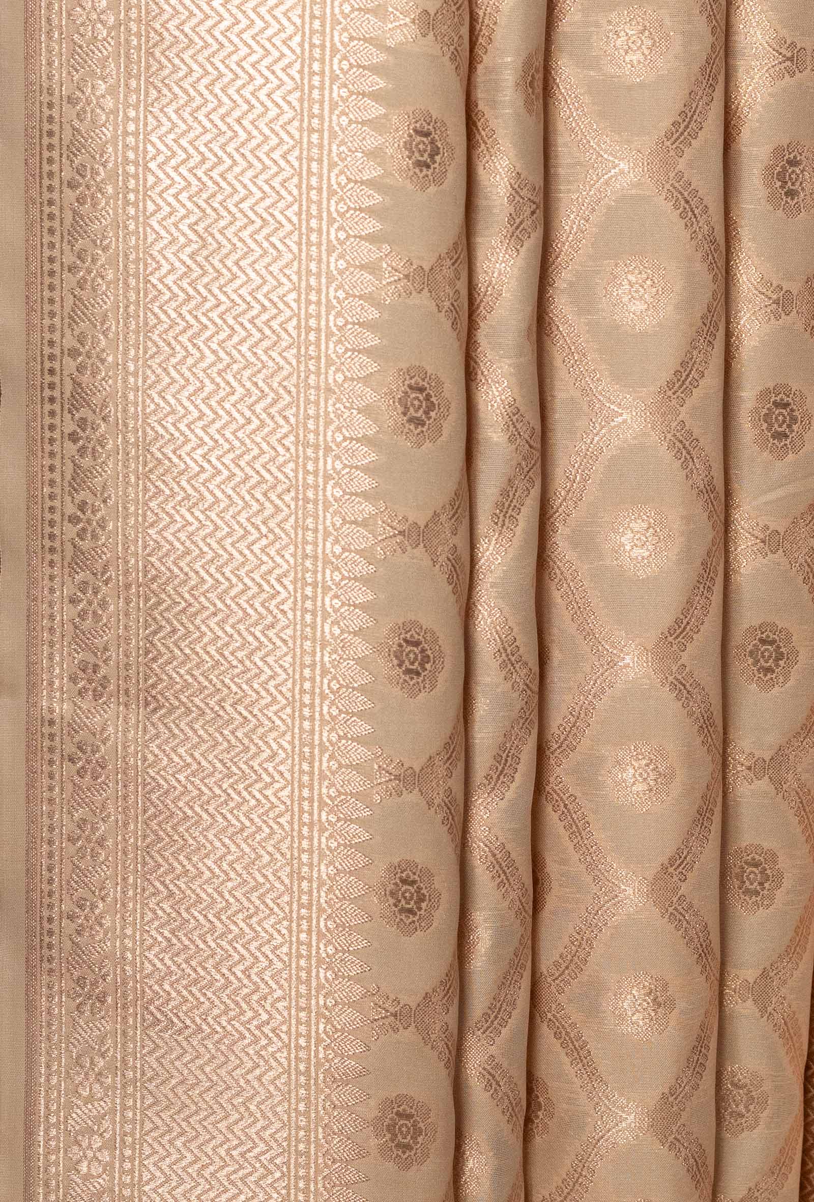 Beige Banarasi Silk Suit Set – Kurta, Pure Silk Pant & Dupatta