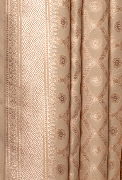 Beige Banarasi Silk Suit Set – Kurta, Pure Silk Pant & Dupatta