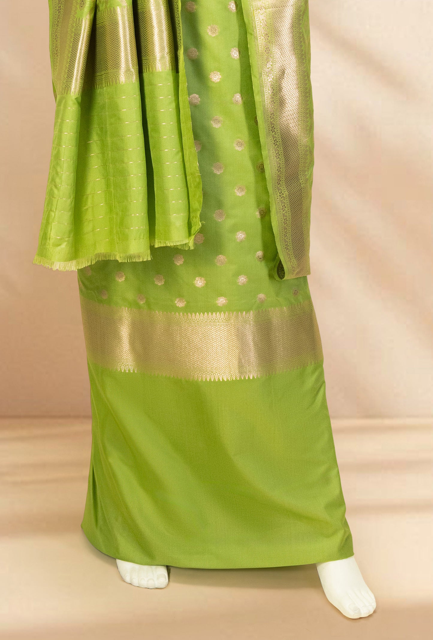 Parrot Green Banarasi Silk 3-Piece Suit – Kurta, Pure Silk Pant & Dupatta