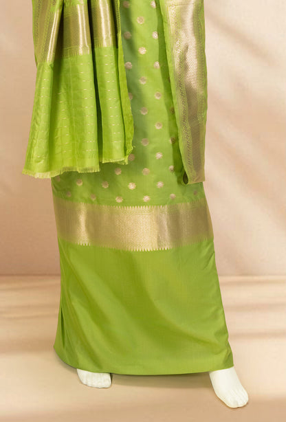 Parrot Green Banarasi Silk 3-Piece Suit – Kurta, Pure Silk Pant & Dupatta