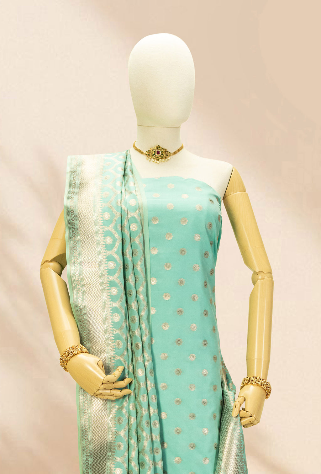 Sea Green Banarasi Silk 3-Piece Suit