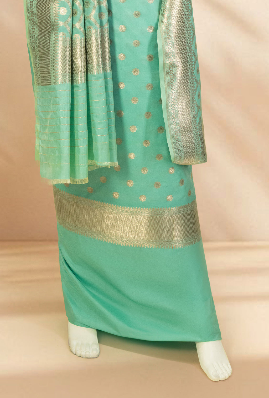 Sea Green Banarasi Silk 3-Piece Suit