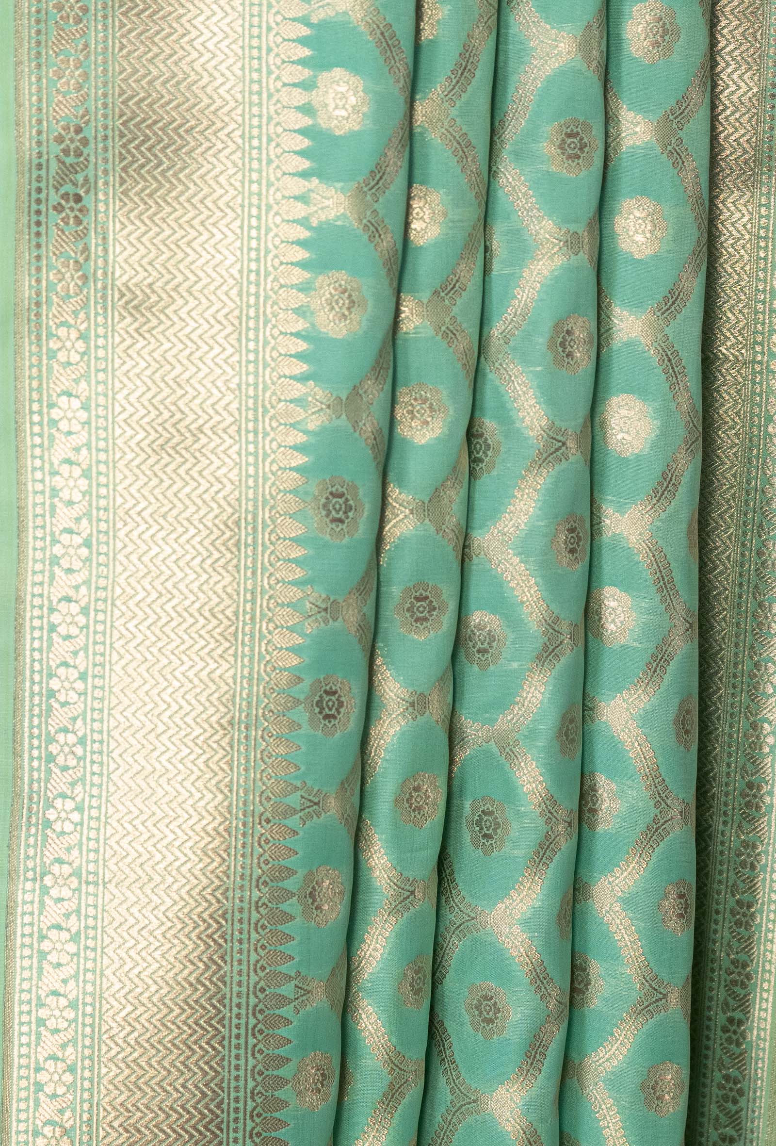 Sea Green Banarasi Silk 3-Piece Suit
