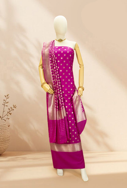 Magenta Pink Banarasi Silk Suit Piece