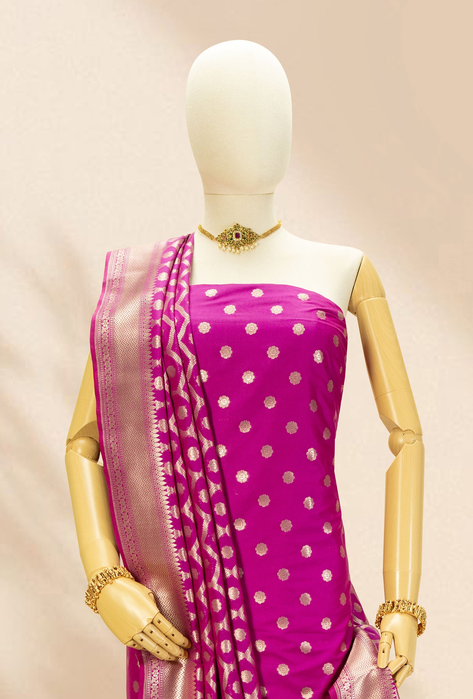 Magenta Pink Banarasi Silk Suit Piece