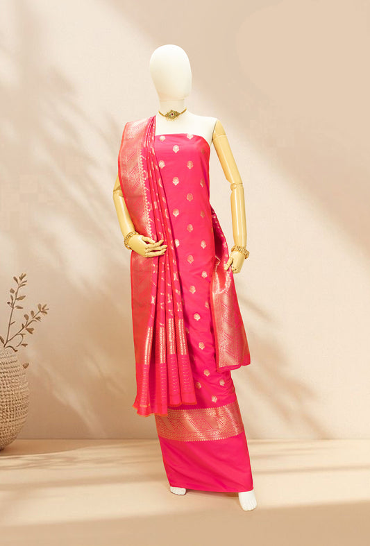 Two Tone Neon Pink Banarasi Silk 3-piece set
