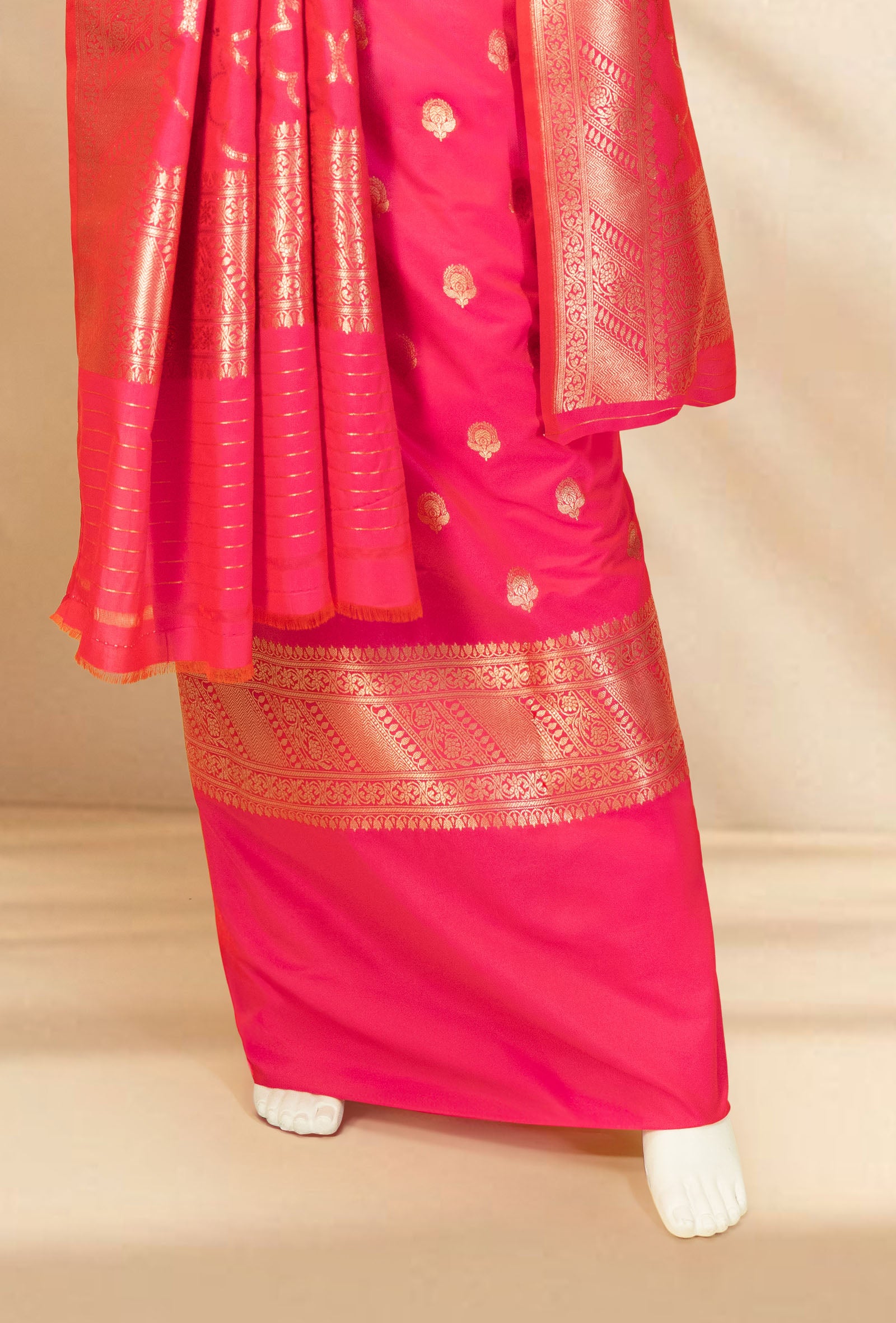 Two Tone Neon Pink Banarasi Silk 3-piece set