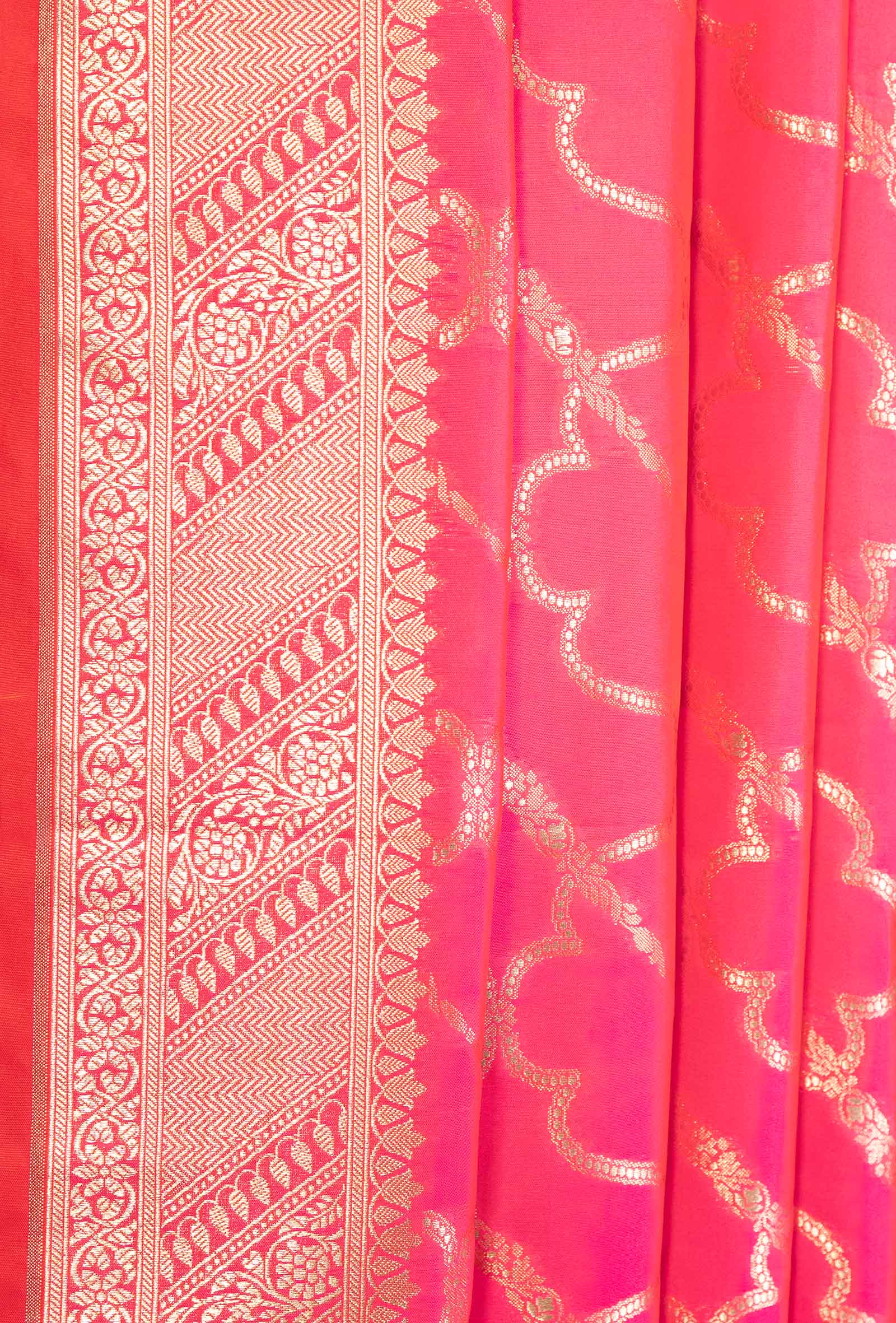 Two Tone Neon Pink Banarasi Silk 3-piece set
