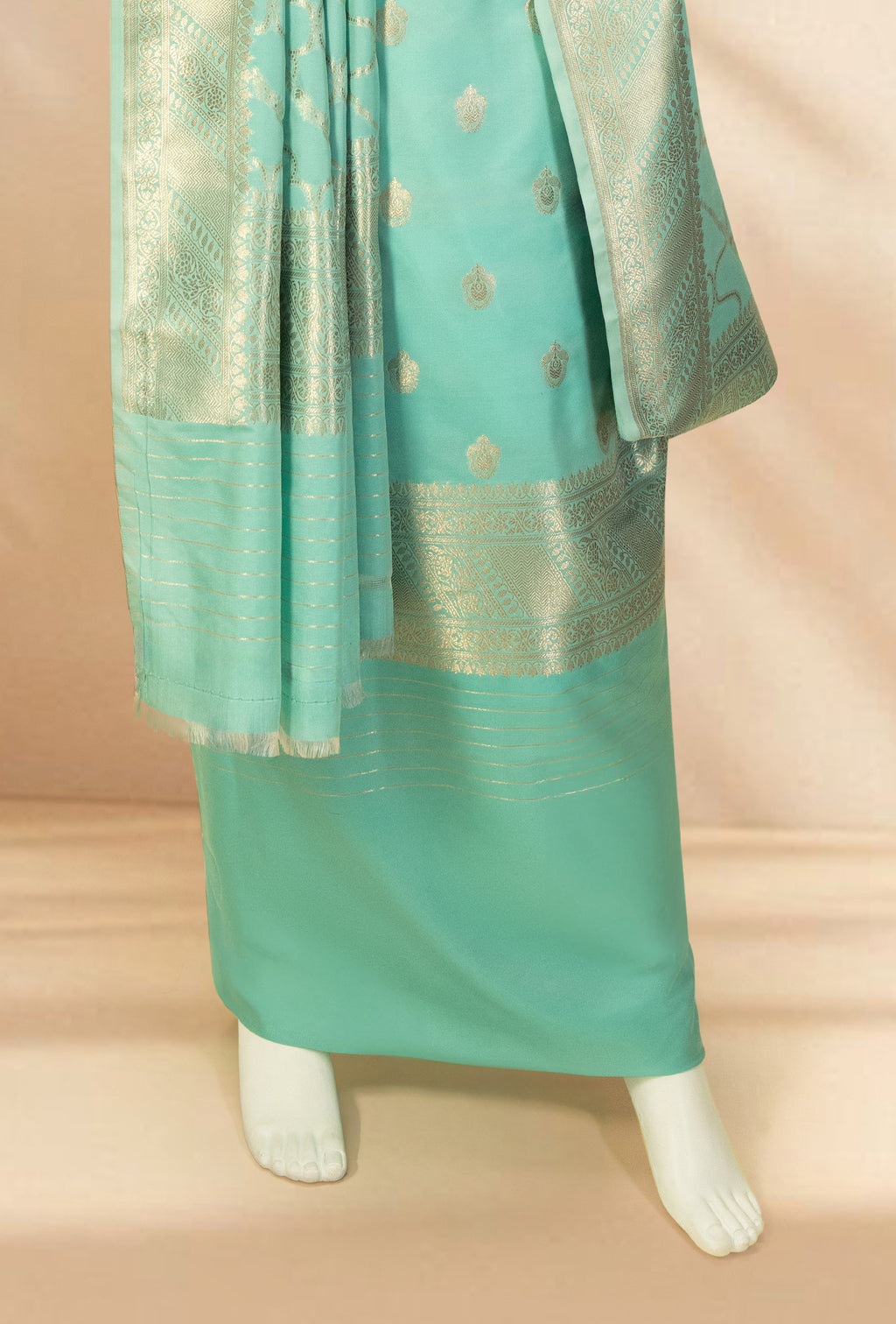 Sea Green Banarasi Silk 3-Piece Suit – Kurta, Pure Silk Pant & Dupatta