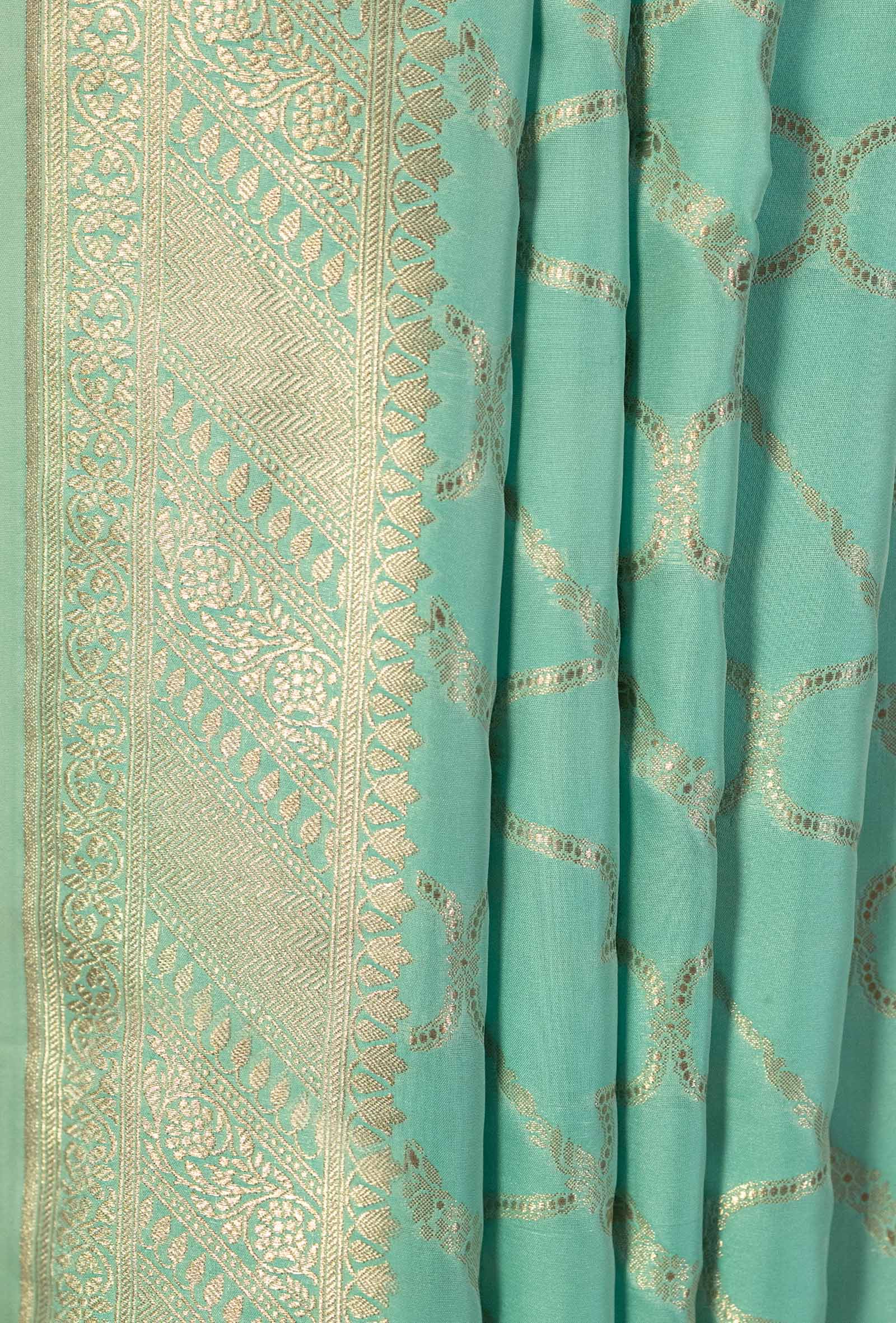 Sea Green Banarasi Silk 3-Piece Suit – Kurta, Pure Silk Pant & Dupatta