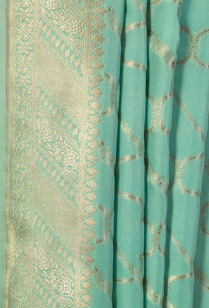 Sea Green Banarasi Silk 3-Piece Suit – Kurta, Pure Silk Pant & Dupatta