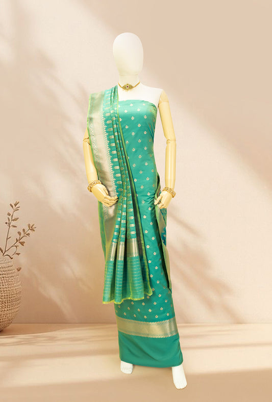 Two Tone Green Banarasi Silk 3-Piece Suit – Kurta, Pure Silk Pant & Dupatta