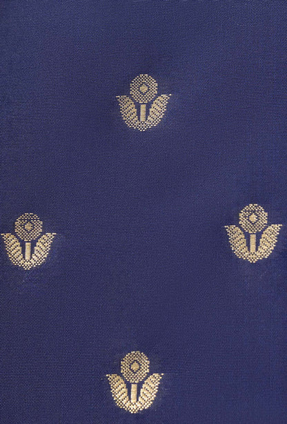 Navy Blue Banarasi Silk 3-Piece Suit – Kurta, Pure Silk Pant & Dupatta