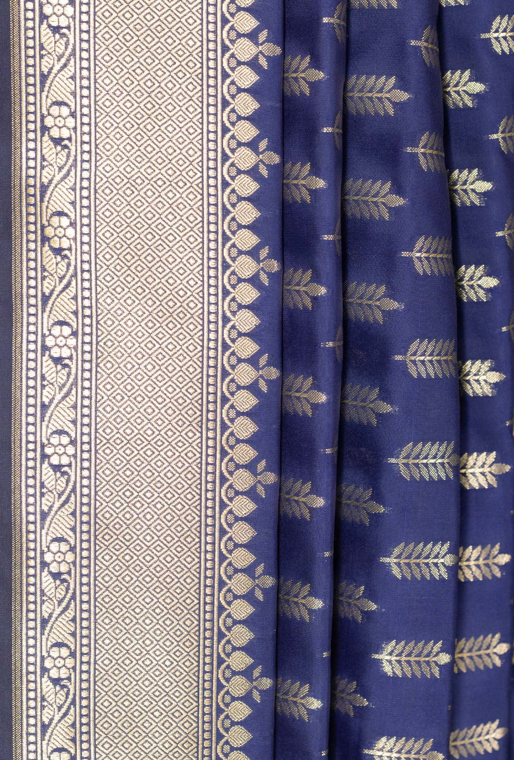 Navy Blue Banarasi Silk 3-Piece Suit – Kurta, Pure Silk Pant & Dupatta