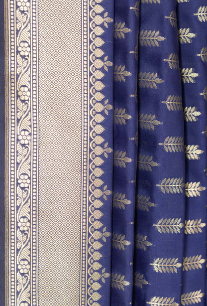 Navy Blue Banarasi Silk 3-Piece Suit – Kurta, Pure Silk Pant & Dupatta