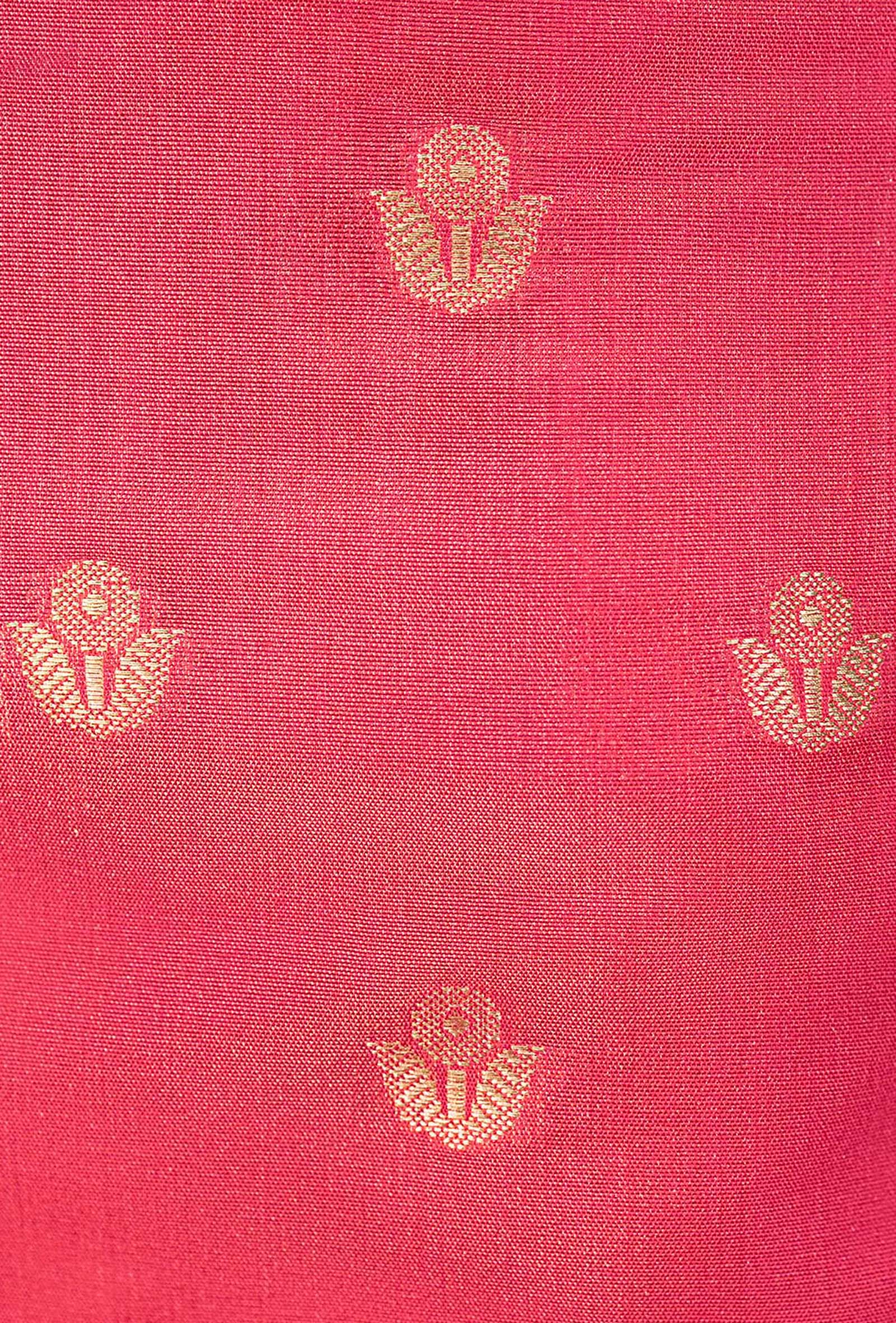 Coral Pink Banarasi Silk 3-Piece Suit – Kurta, Pure Silk Pant & Dupatta