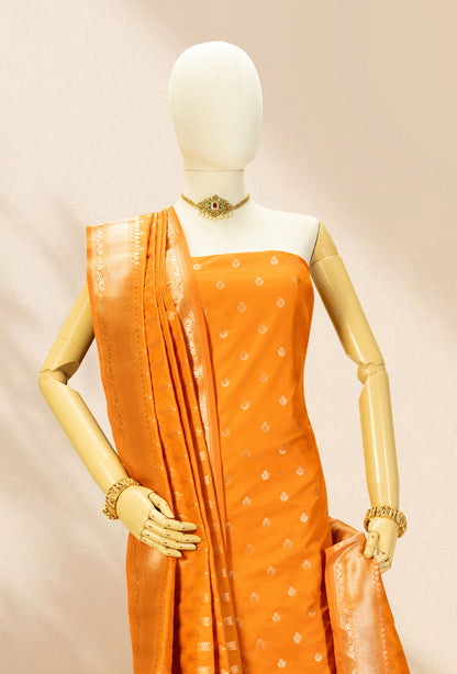 Saffron Yellow Banarasi Silk 3-Piece Suit – Kurta, Pure Silk Pant & Dupatta