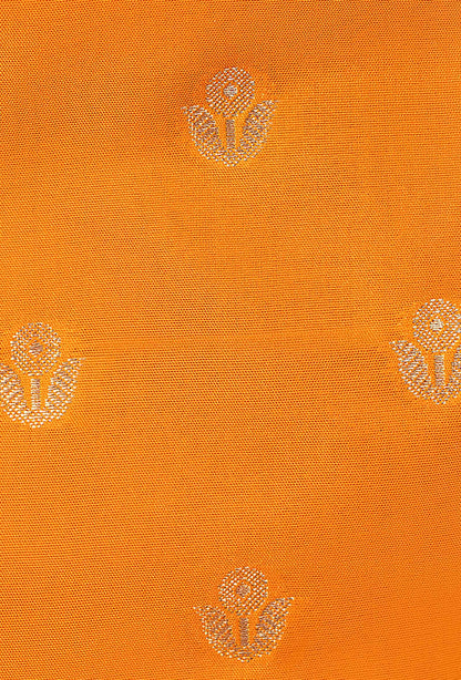 Saffron Yellow Banarasi Silk 3-Piece Suit – Kurta, Pure Silk Pant & Dupatta
