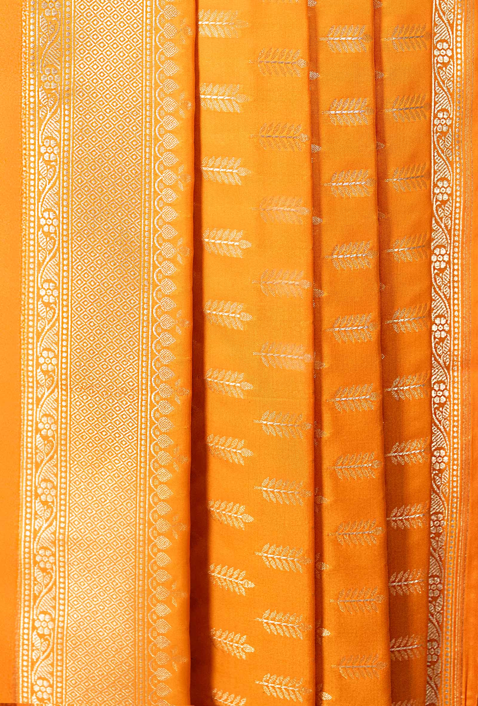 Saffron Yellow Banarasi Silk 3-Piece Suit – Kurta, Pure Silk Pant & Dupatta