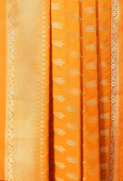 Saffron Yellow Banarasi Silk 3-Piece Suit – Kurta, Pure Silk Pant & Dupatta