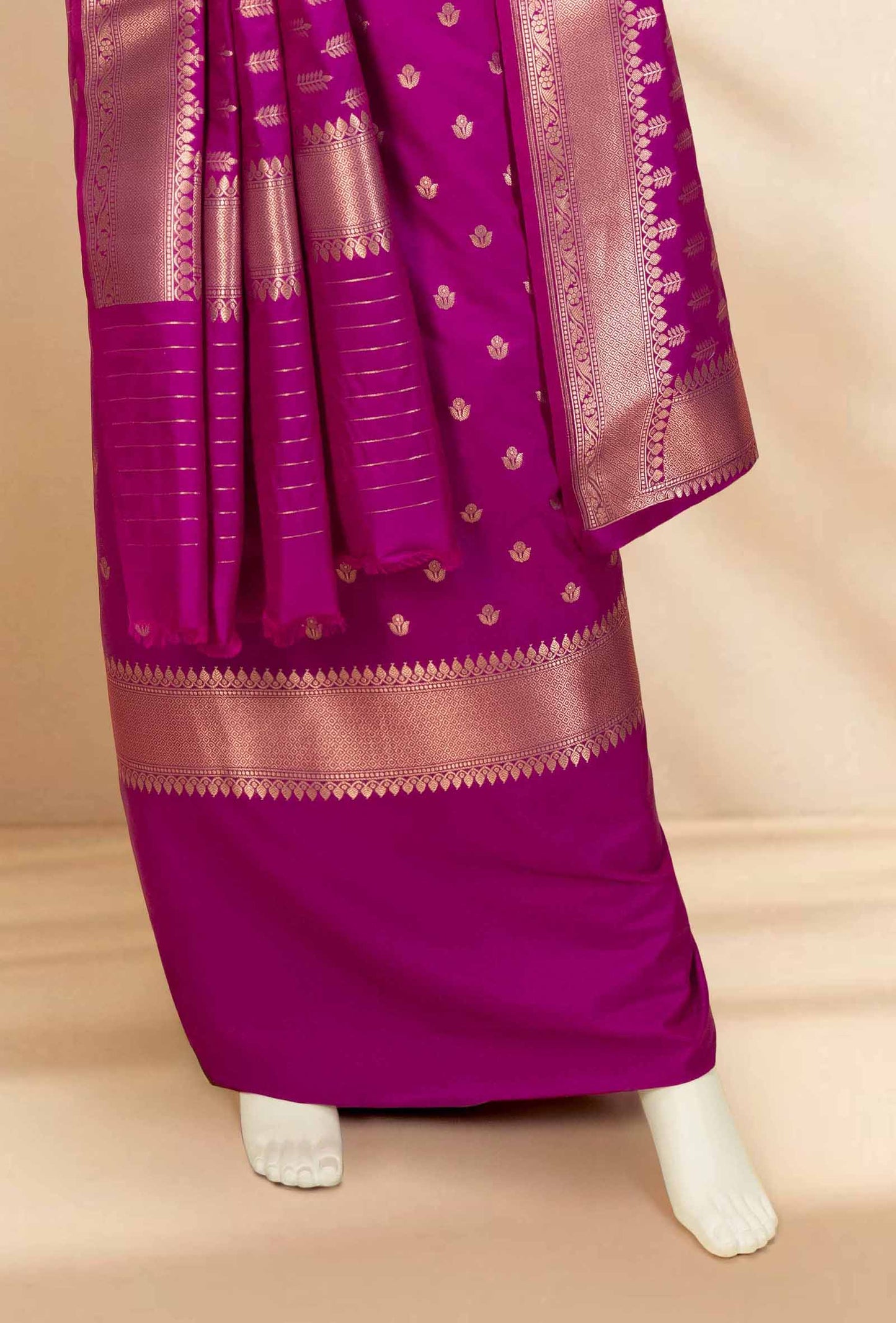 Magenta Pink Banarasi Silk 3-Piece Suit Set– Kurta, Pure Silk Pant & Dupatta